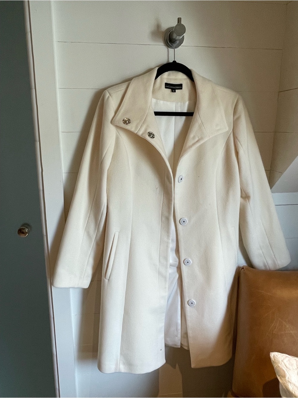 Sofia Cashmere Cream Single-Breasted Pea Coat